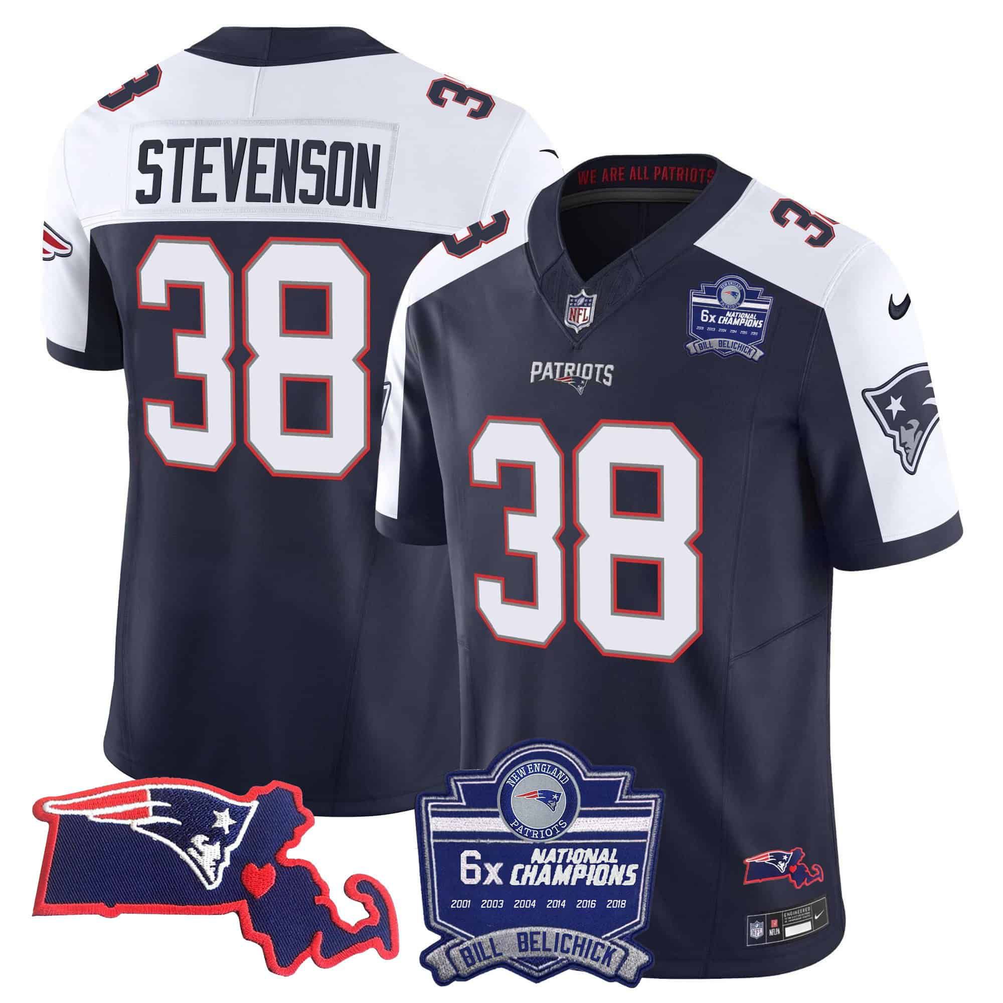 Men New England Patriots #38 Stevenson Dark blue 2024 Nike 6x Champions Patch Vapor Limited NFL Jersey